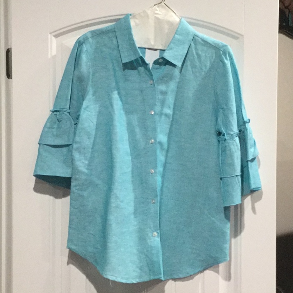 Linen blend bell sleeve women’s shirt